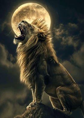 Lion Roaring at the Moon