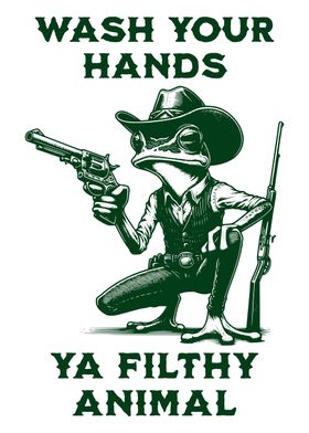 Frog Cowboy Wash Your Hands Bathroom Poster