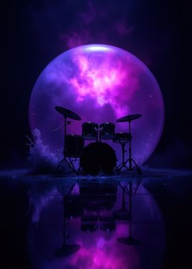 Drum Set Under Purple Nebula