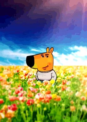 Cartoon Dog in Flower Field