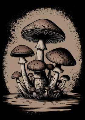 Mushroom Cluster Illustration