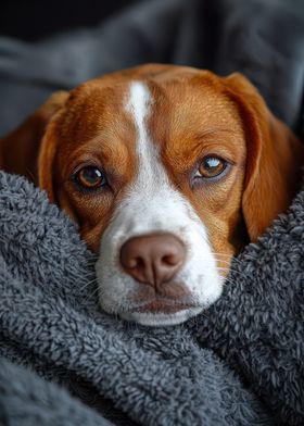 Beagle Dog in Blanket