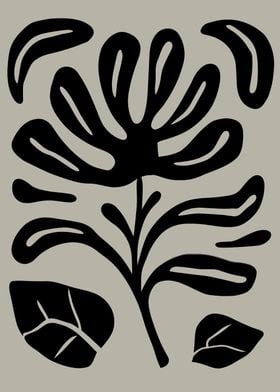 Black Floral Illustration on Grey