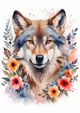 Wolf Watercolor Portrait