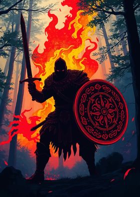 Dark Warrior in Flames