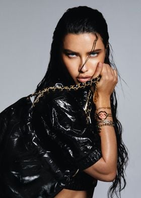 Adriana Lima in Black Leather Jacket