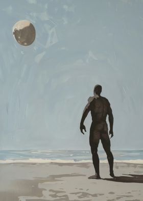 Man on Beach with Moon