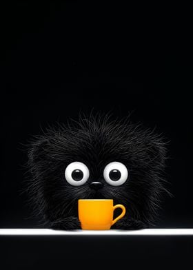 Black Furry Creature with Cup