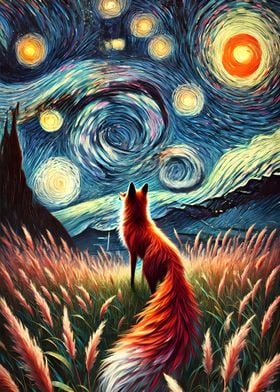 Fox Under Starry Night