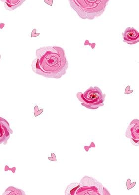 Pink Roses and Hearts Pattern