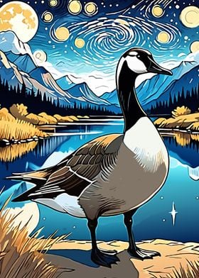 Goose Under Starry Night