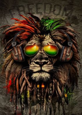 Lion with Dreadlocks and Headphones