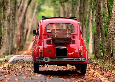 Red Fiat 500 on a Road