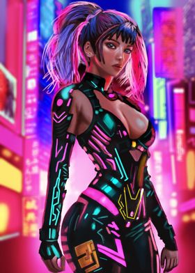 Cyberpunk Woman in Neon City