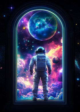 Astronaut in Space Window