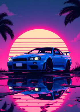 Neon Sport Car Skyline GTR