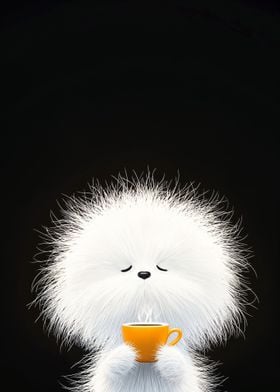 Fluffy Dog with Coffee