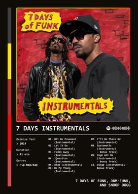 7 Days Instrumentals (2014) Album by 7 Days Of Funk, DāM-FunK, and Snoop Dogg