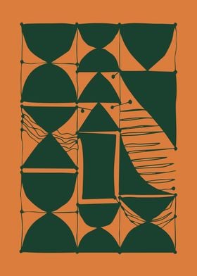 Abstract Geometric Art in Orange and Green