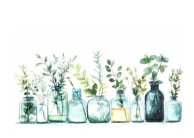 Watercolor Greenery in Vases