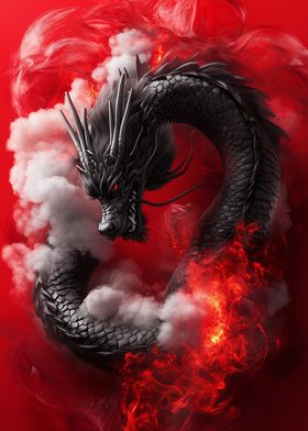 Black Dragon in Flames