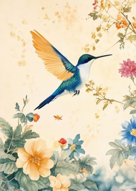 Hummingbird in Bloom Watercolor