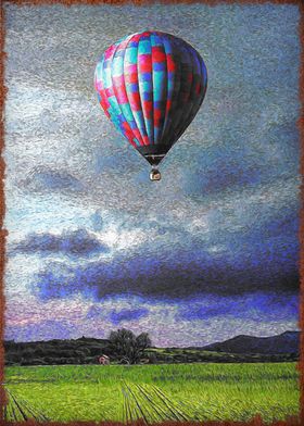 Hot Air Balloon Over Field