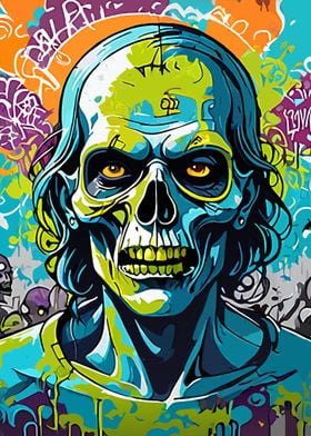 Zombie Skull Graffiti Art