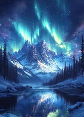 Aurora Borealis Mountain Landscape