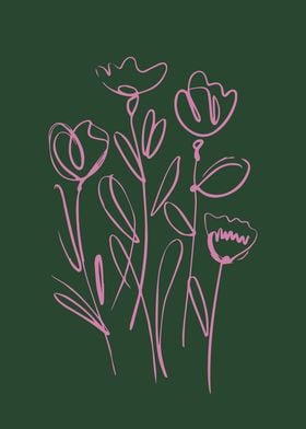 Abstract Wildflowers in Pink and Green