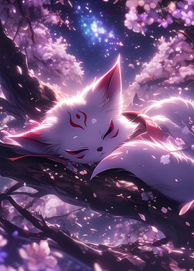 Sleeping Kitsune in Cherry Blossoms