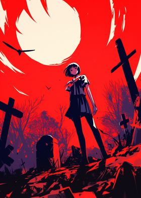 Anime Girl in Cemetery