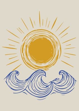 Minimalist Sun and Waves 