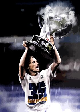 Soccer Player Holding Trophy