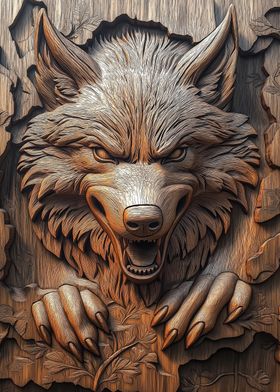 Wooden Wolf Carving