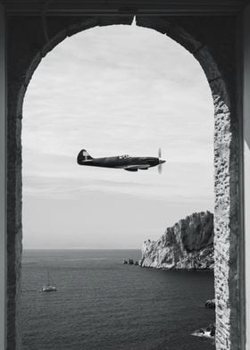 Vintage Airplane Over Sea