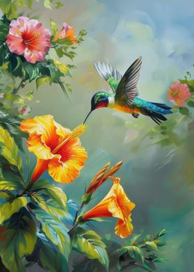 Hummingbird and Flowers