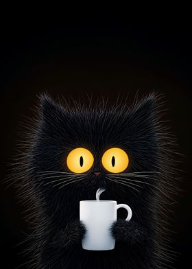 Black Cat with Coffee