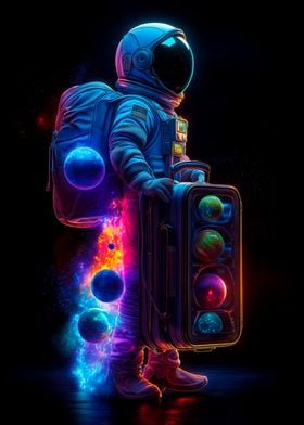 Astronaut with Suitcase of Planets