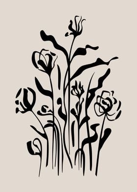 Black and White Abstract Floral Drawing