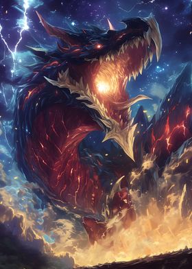 Fiery Dragon in the Night Sky