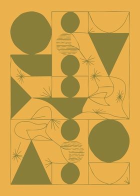 Abstract Geometric Art in Olive and Mustard