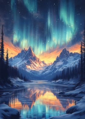 Aurora Borealis Mountain Landscape