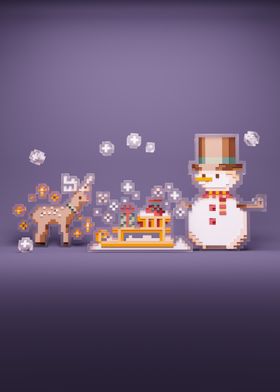 Pixelated Christmas Scene