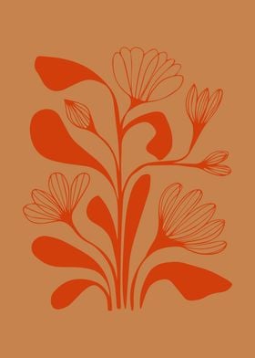 Orange Abstract Midcentury Floral 