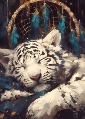 Sleeping White Tiger Dreamcatcher