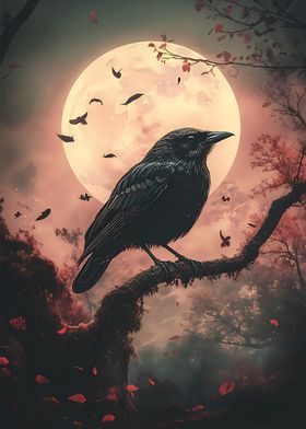 Raven Under Full Moon