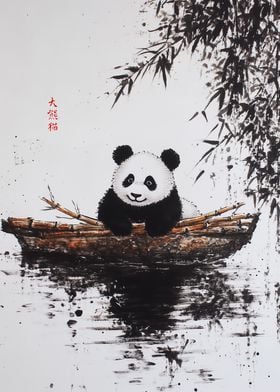 Panda in Bamboo Boat