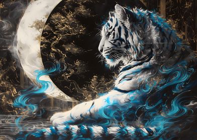 White Tiger with Blue Flames