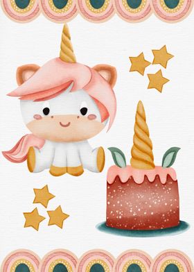 Cute Unicorn with Cake